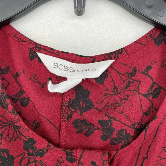 BCBGeneration Blouse Women's Sz S Burgundy Black Floral Sleeveless Flowy Button - Picture 9 of 12